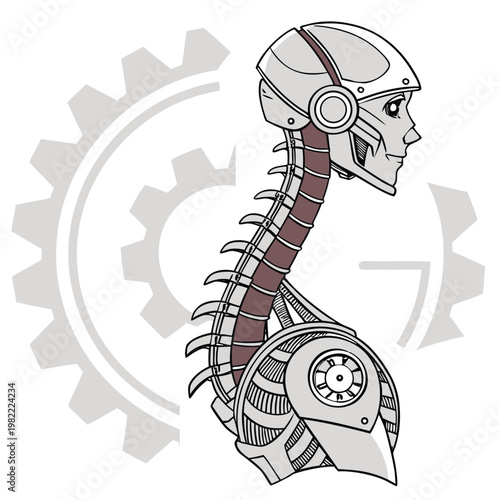 Steampunk robot profile with gear background science fiction steampunk mechanical illustration abstract cogwheel technology artificial