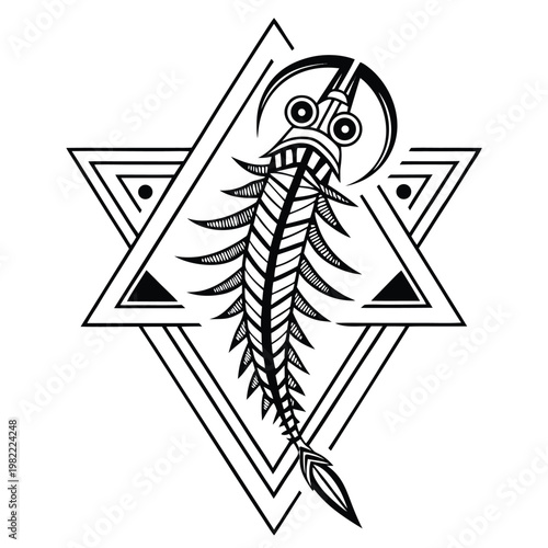 Abstract geometric creature with triangle frame abstract geometric creature illustration triangle stylized creative mythical symbolic