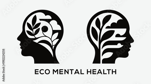 Eco Mental Health Logo – Human Head with Leaf Nature Concept Design