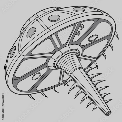 Futuristic alien spaceship or ufo design with sci fi spaceship futuristic technology extraterrestrial illustration circular mechanical