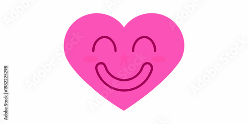 A bright pink heart shape with a smiling face and rosy cheeks