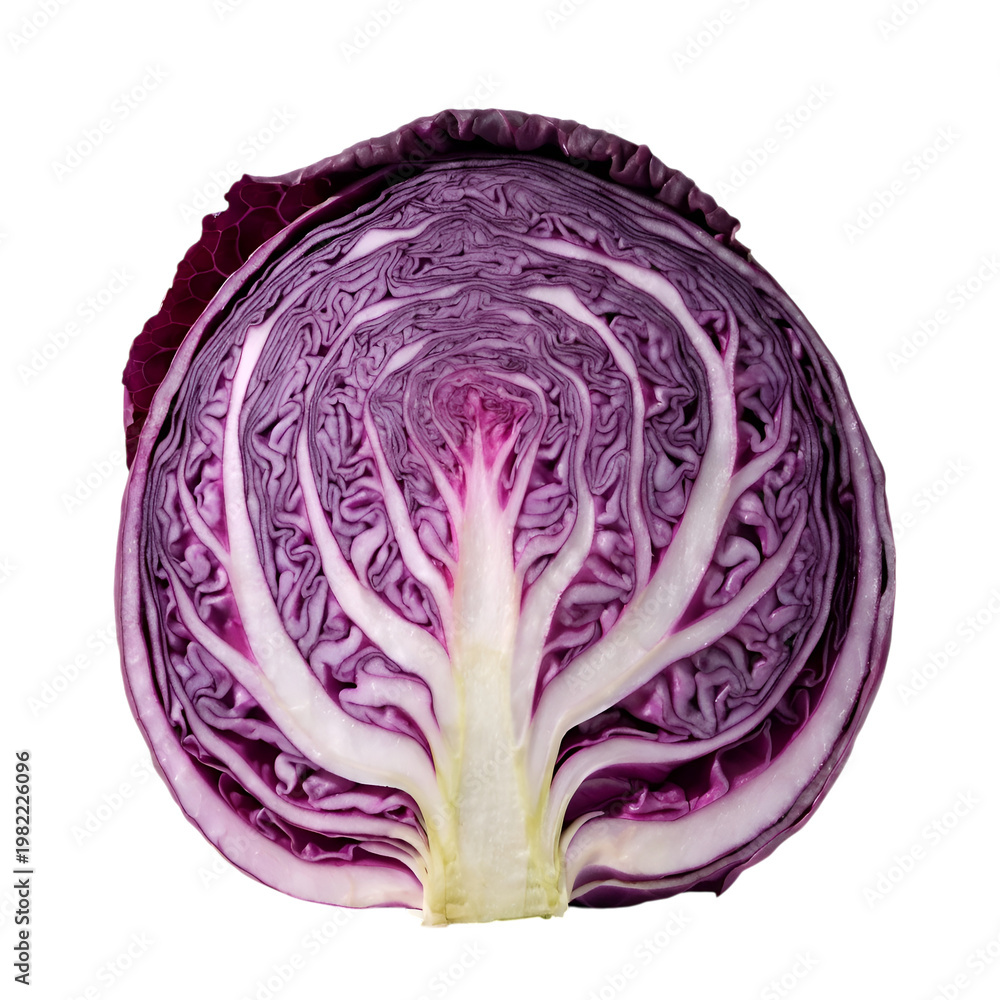Obraz premium Half of Fresh Raw Red Cabbage Isolated on White Background