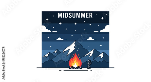 A person enjoys a cozy midsummer campfire under a starry mountain night.