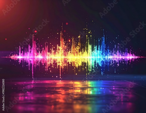 Vibrant Abstract Rainbow Sound Wave Equalizer with Reflection