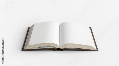 An open book with blank pages on a white background