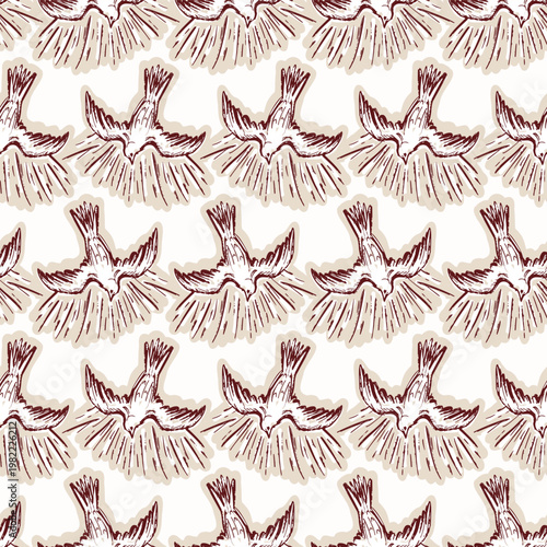 Christias holy spirit dove seamless vector pattern. Religious repeat wallpaper scripture illustration for spirit of god background. 