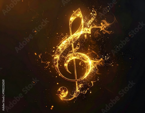 Vibrant Golden Treble Clef with Sparkling Effects