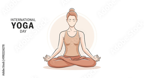 Woman meditating in yoga pose for International Yoga Day.