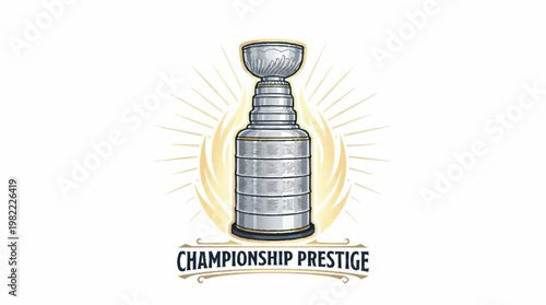 The Stanley Cup, a symbol of championship prestige in ice hockey, is depicted with a radiant halo behind it.