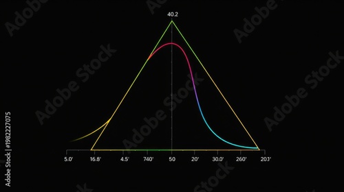 Graph displays curves, peaks at 40. 2 degrees. Xaxis shows degree values, yaxis represents curve intensity. Black background dominates image.