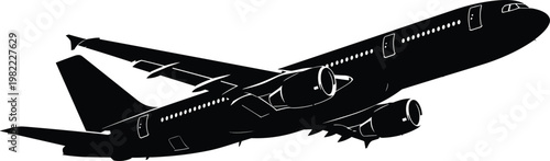 Airplane silhouette vector passenger jet aircraft flying transport aviation travel black illustration isolated modern commercial plane design