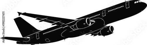 Airplane silhouette vector commercial aircraft flying jet transport aviation travel black illustration isolated modern passenger plane design