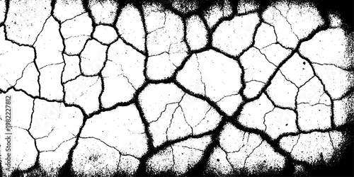  grunge texture of a cracked, weathered concrete wall in black and white monochrome. surface features intricate fracture patterns spreading organically across aged plaster.