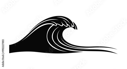 A large wave crashes with white lines