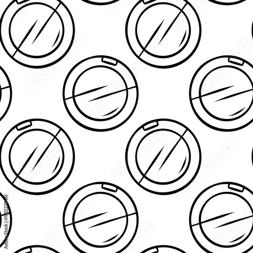 Doodle style pattern of face powder with applicator. Simple black and white repeat for makeup branding or gift wrap