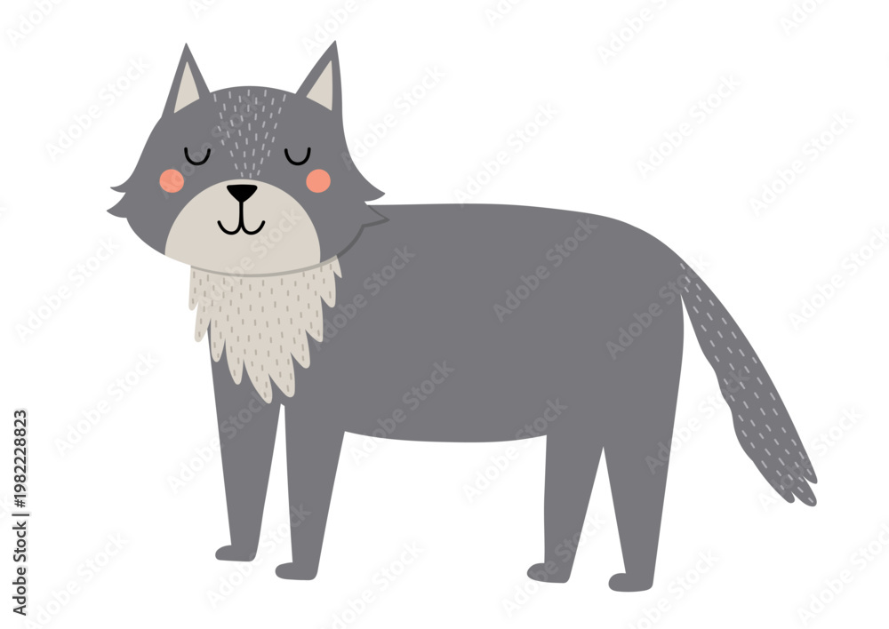 Obraz premium Cute little wolf in cartoon style. Adorable forest character isolated on white background. Vector illustration