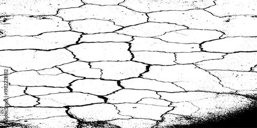 grunge texture of a cracked, weathered concrete wall in black and white monochrome. surface features intricate fracture patterns spreading organically across aged plaster.