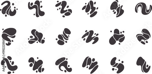 Collection of abstract organic fluid shapes and blobs in dark gray