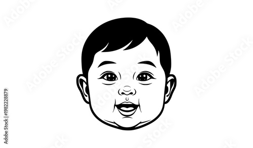 Chinese Baby Boy Face Icon Cute Cartoon Black and White