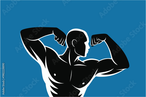 Bodybuilder flexing muscles isolated on blue background sport fitness health concept muscular man
