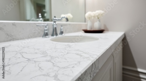 White Marble Bathroom Vanity with Natural Gray Pattern