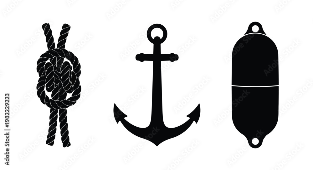Naklejka premium A rope knot an anchor and a buoy