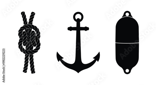 A rope knot an anchor and a buoy