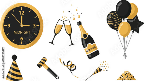 Celebrating the arrival of a new year with festive icons and symbols Vector