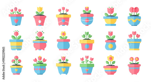 Cute cartoon plants in pots watering themselves with cute faces