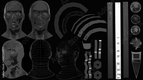 Digital rendering of anatomical head models and associated geometric shapes