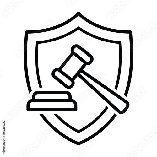 Gavel inside a shield representing justice and protection legal system sergeant at arms legal advice dispute resolu