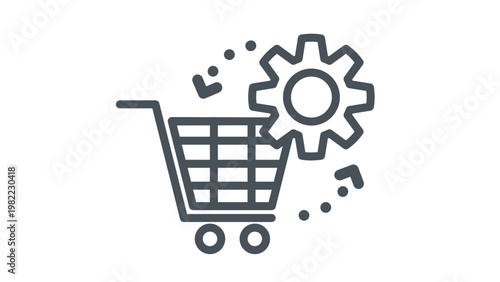 Vászonkép E-commerce optimization vector icon featuring a shopping cart with a gear and circular arrows, symbolizing automated retail processes, online store management, and shopping cart settings