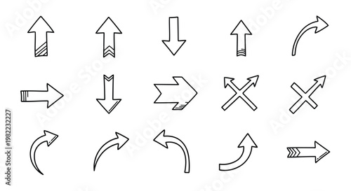 A set of various arrows on a white background
