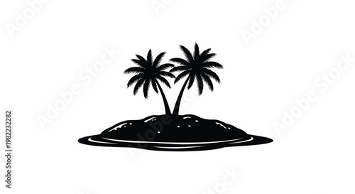 A small island with two palm trees on it