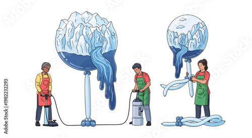 Workers cleaning graffiti art on city walls with pressure washers