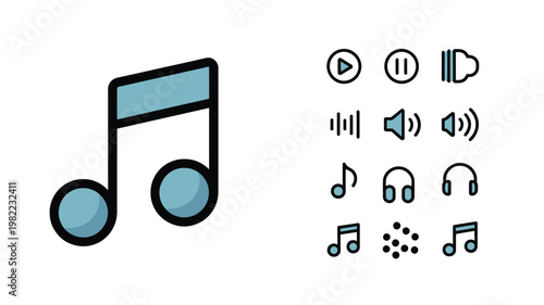 Music and Audio Icon Set Vector with Media Player and Sound Symbols