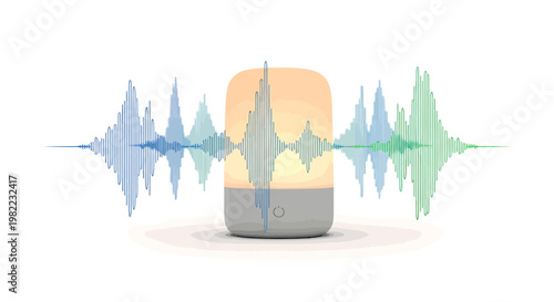 Sound wave graphic with smart speaker device