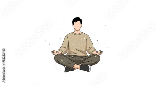 Man meditating in lotus position, peaceful and relaxed