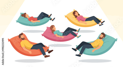 Friends relaxing on colorful hammocks together outdoors