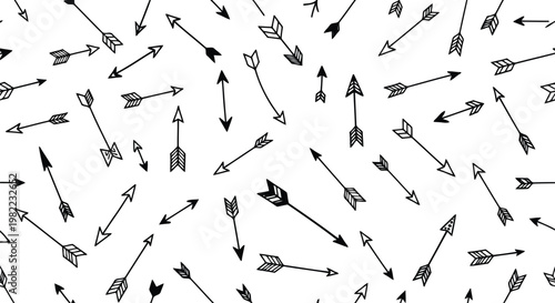 Many black arrows scattered in different directions