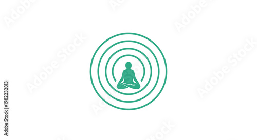 A green logo of a person meditating in concentric circles.