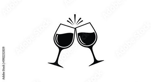 Two wine glasses clinking in a celebratory toast silhouette