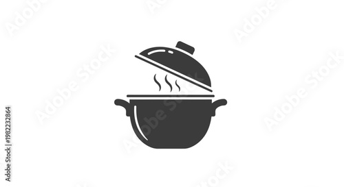 Steaming hot cooking pot with lid.