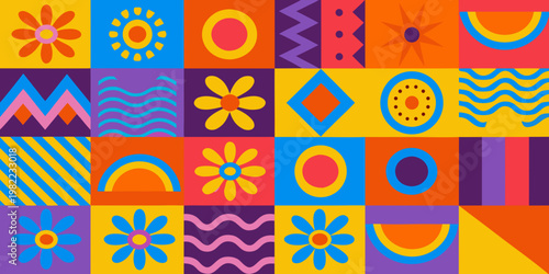 Colorful abstract geometric pattern with repeating shapes and vibrant hues