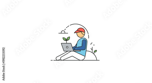 Person sitting with laptop outdoors relaxed.