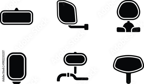 Collection of Six Black Icons Representing Various Signs and Billboards symbol graphic