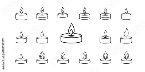 Candle icon. Simple tealight flame vector for warm illumination symbol. Soft burning glow sign used for decor and memorial themes concept. Minimal fire pictogram.