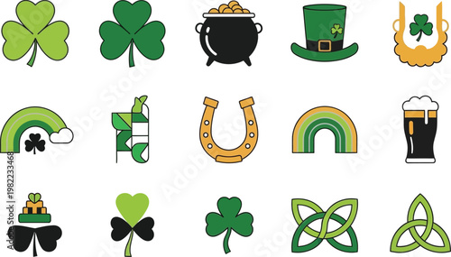 Collection of iconic symbols associated with st patrick's day celebration Vector