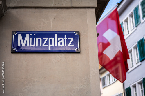 Street sign of Munzplatz in Zurich, Switzerland