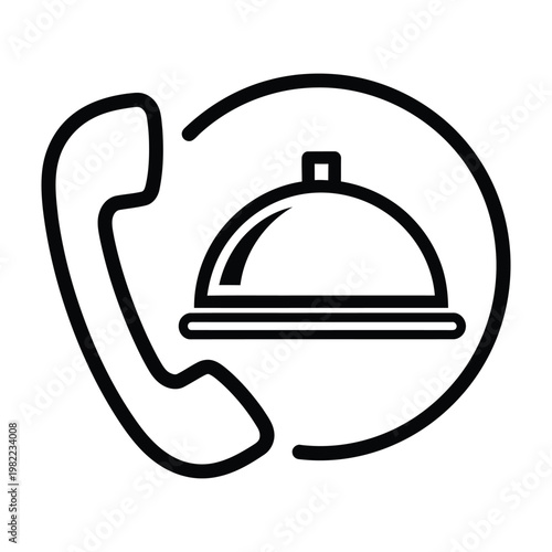 Phone and food dish icon vector illustration with food service line art flat design dish cover restaurant icon